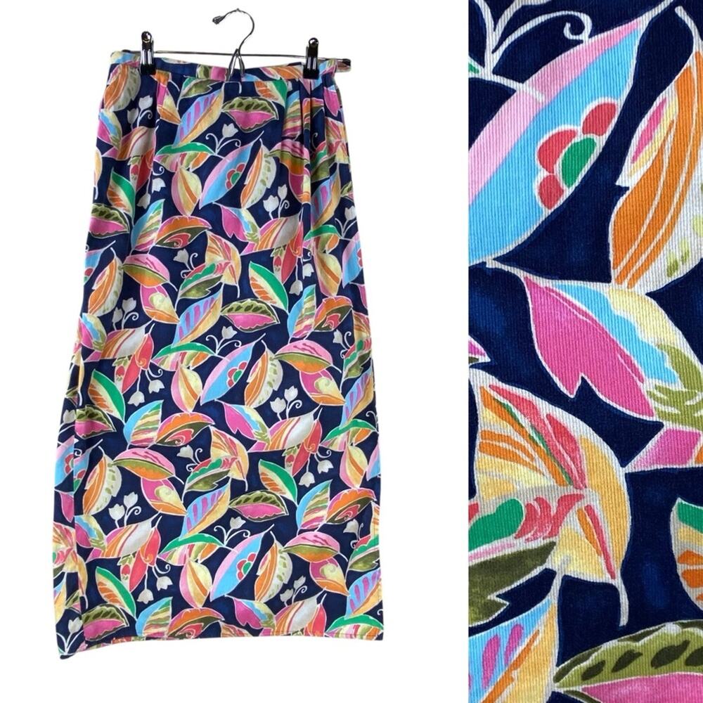 Talbots 100% Cotton Corduroy Floral Wrap Maxi Skirt Size 4 Petite